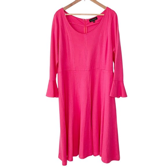 Eloquii Dresses & Skirts - Eloquii Pink Flare Bell Sleeve Dress Plus Size 20 Stretch Scoop Neck Solid N99